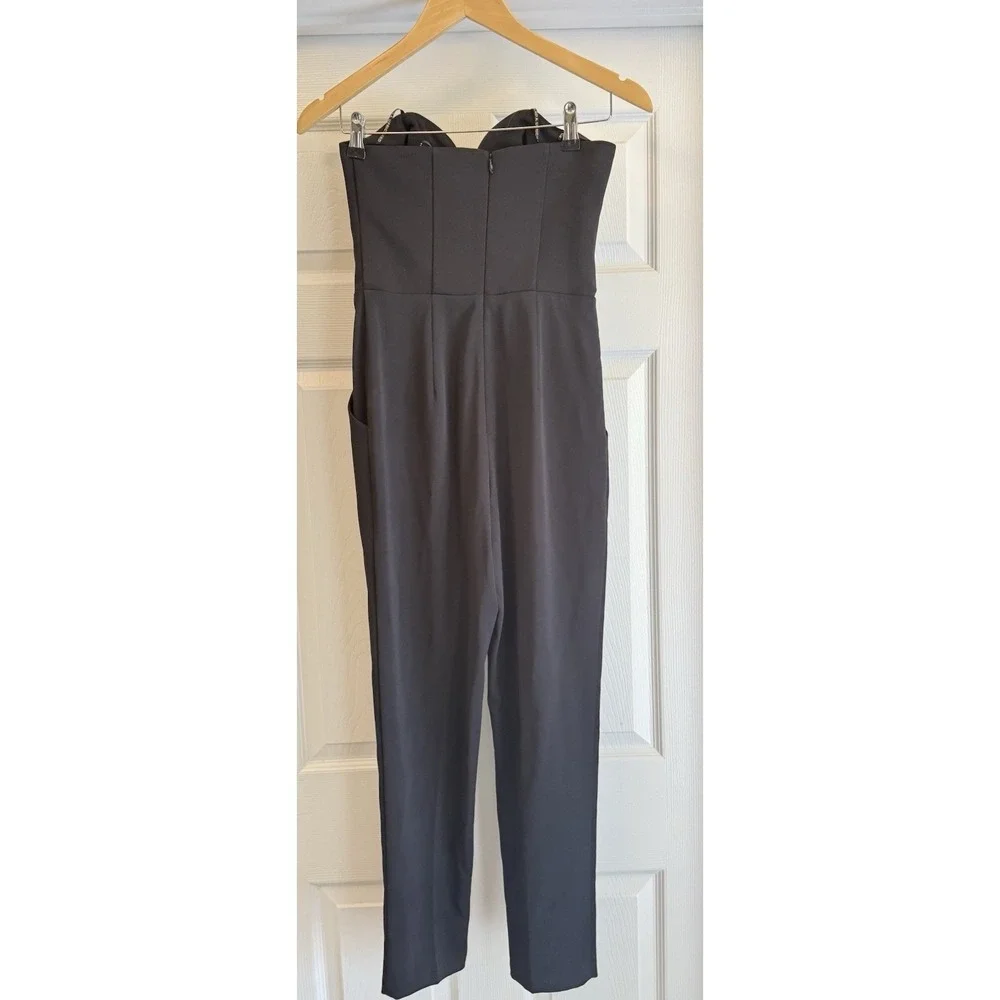 Amanda Urichard Jumpsuit Women P Black Strapless Sweetheart V-Notch Tapered Leg